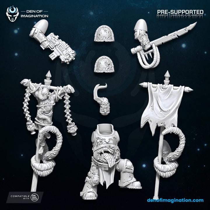 Chaos Plague Icon Bearer - Miniature - WildMesh - Tabletop Wargaming for Grimdark | Alternative | OPR Sci-Fi mini