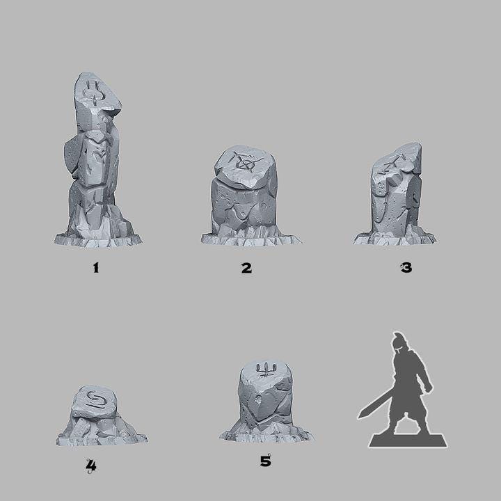 Sci-Fi Glyph Stones Wargaming Terrain Objectives | Fantastic Plants and Rocks | PathFinder | Mini | Dungeons and Dragons | Fantasy | RPG