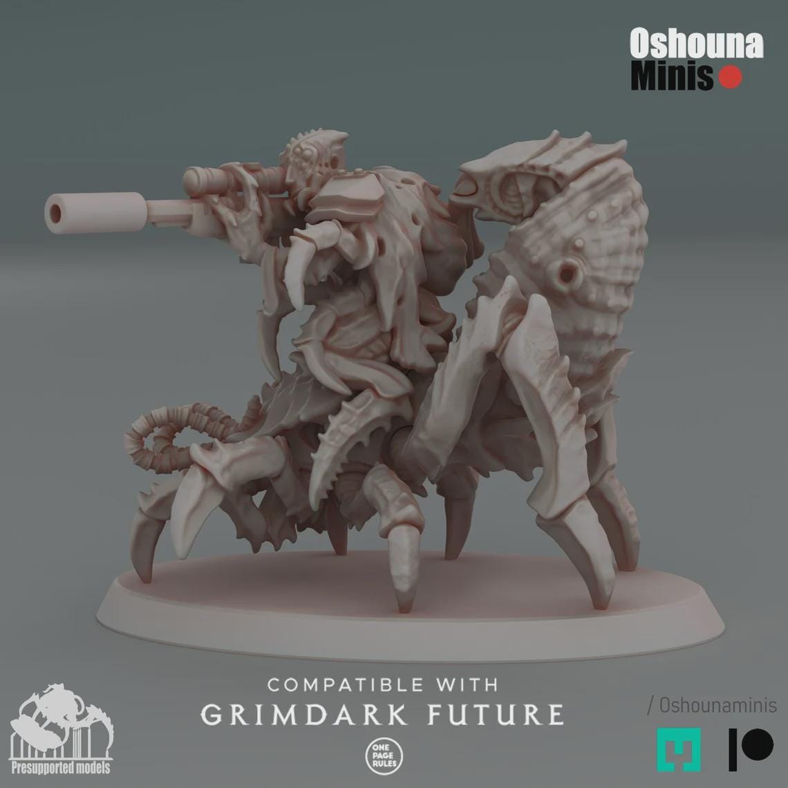 Infected Mounted Sniper - Crab Cult Oshounaminis - Tabletop wargaming miniature for Grimdark | OPR | Sci-fi | Alien Bug Proxy | Printed mini