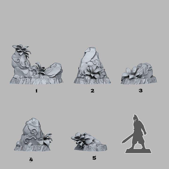 Tropical Rocks Wargaming Terrain Objectives | Fantastic Plants and Rocks | PathFinder | Mini | Dungeons and Dragons | Fantasy | RPG