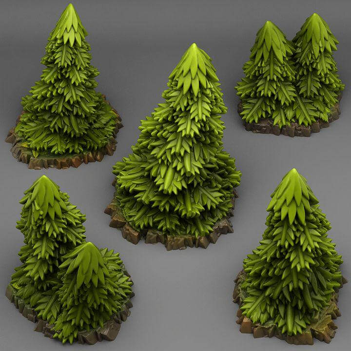 Pine Trees | Fantastic Plants and Rocks | PathFinder | Mini | Tabletop Wargaming | Dungeons and Dragons | Resin | Fantasy | RPG