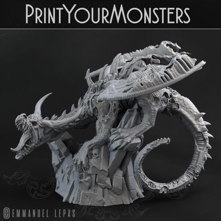 Zombie Dragon | Fantasy | Print your Monster | PathFinder | Mini | Tabletop Wargaming | Dungeons and Dragons | Resin | Fantasy | RPG |