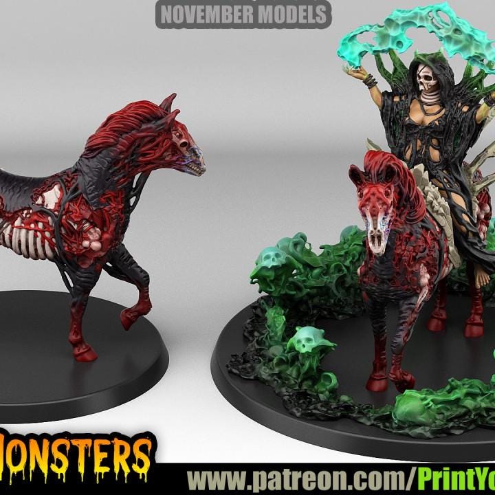 Necromancer and Undead horse miniature | Fantasy | Grimdark | DnD | resin mini Print your Monster