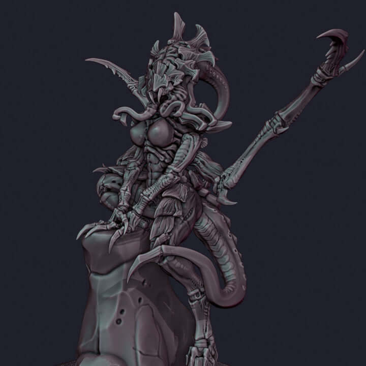 Dark fantasy sculpture of an alternative bug creature with intricate details and menacing posture.