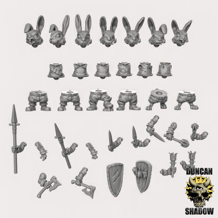 Rabbit Folk Multipart Kit | Duncan Shadow | PathFinder | Mini | Tabletop Wargaming | Dungeons and Dragons | Resin | Fantasy | RPG