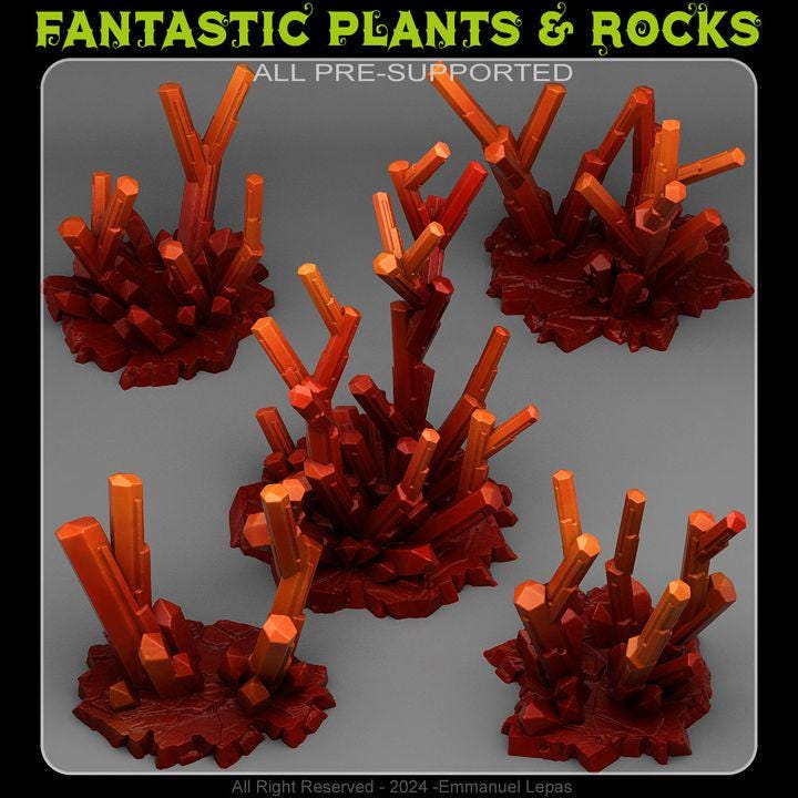 Fire Crystal Rocks Wargaming Terrain Objectives | Fantastic Plants and Rocks | PathFinder | Mini | Dungeons and Dragons | Fantasy | RPG