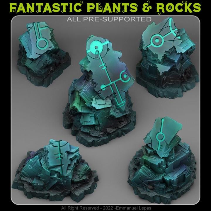 Alien Ruins Wargaming Terrain Objectives | Fantastic Plants and Rocks | PathFinder | Mini | Dungeons and Dragons | Fantasy | RPG