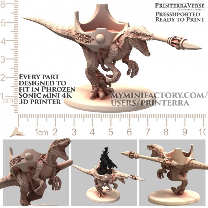 T-Rex and Raptor Mounts for Exiled Guardian Elder Space Elves Printerra Studios Tabletop Wargaming Miniature for Grimdark | OPR | Sci-fi