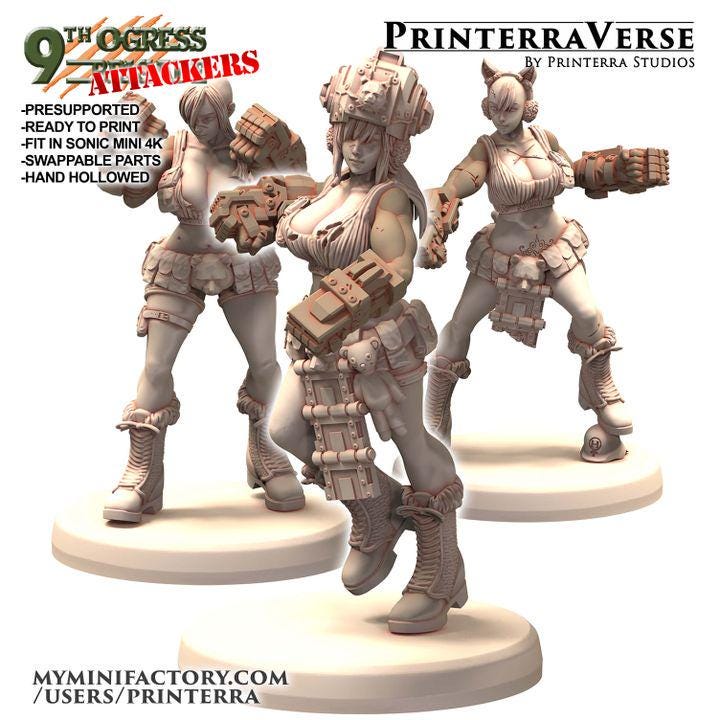 OGRESS Attackers Full Unit - Printerra Studios - Tabletop Wargaming Miniature for Grimdark OPR Sci-fi