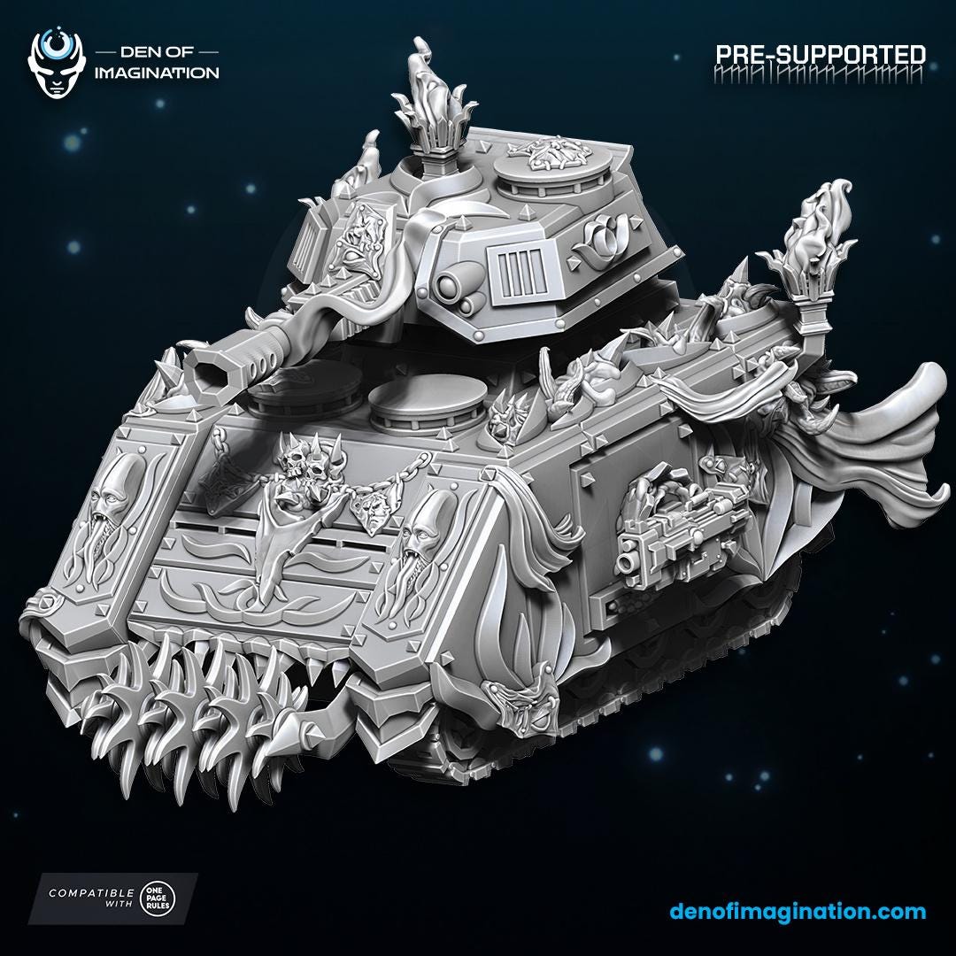 Chaos Battle / Transporter Tank Miniature - Chaos Of Excess - Wildmesh Wildmesh Tabletop Wargaming for Grimdark Alternative OPR