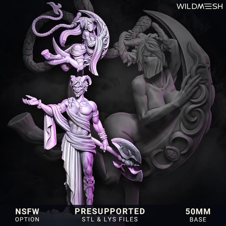 Chaos Demon Prince/Princess Duo! Chaos Demons - Succubus - Whipbound Duet  - NEW Wildmesh release June 5 Tabletop Wargaming for Grimdark OPR