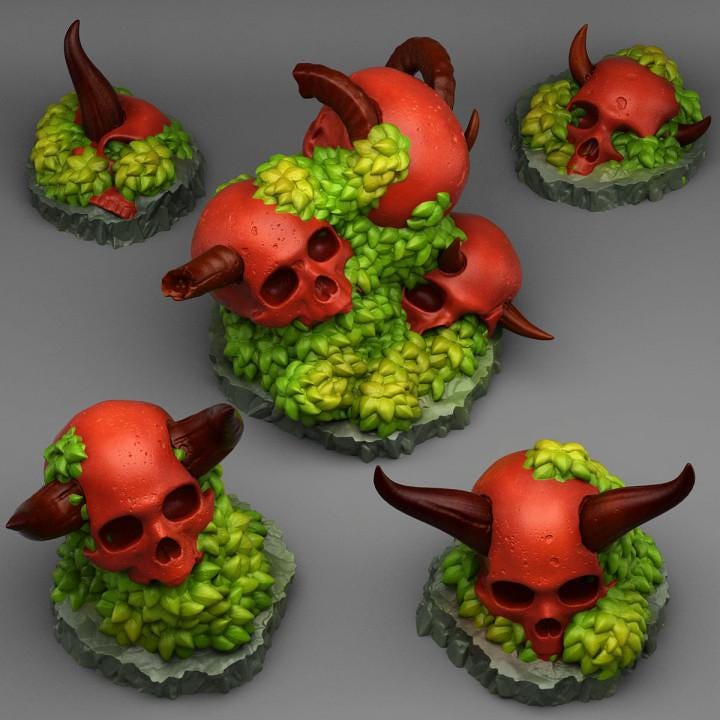 Bloody Skulls  Wargaming Scatter Terrain Objectives | Fantastic Plants and Rocks | PathFinder | Mini | Dungeons and Dragons | Fantasy