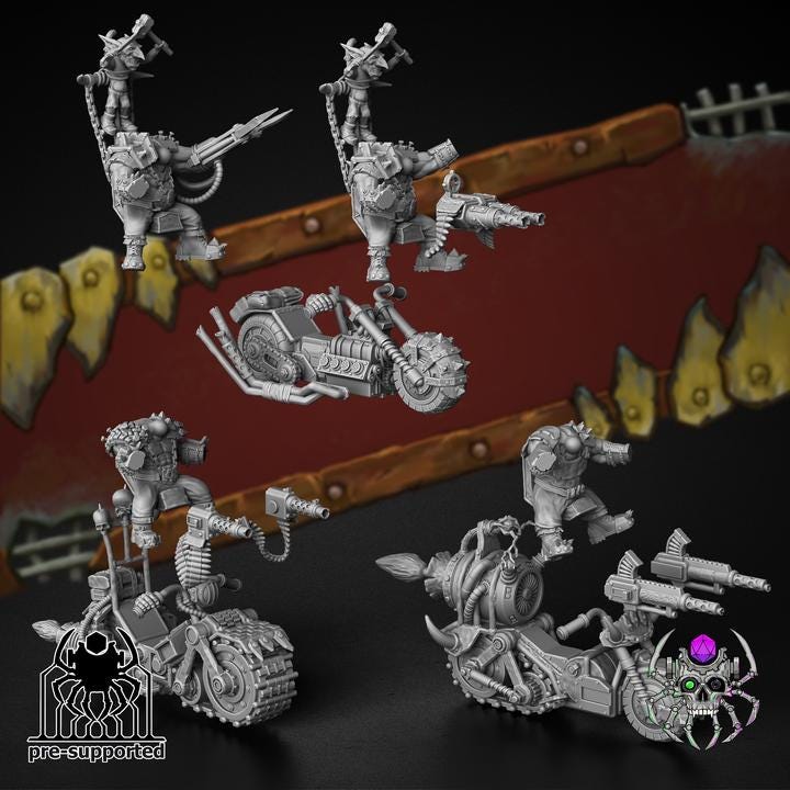 Wasteland Dust Bikers 32mm Grimdark Ork Miniature Set for Sci-Fi Wargames & TTRPG | Eight Legs Miniatures mini