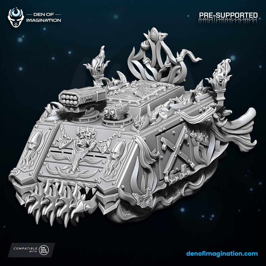 Chaos Battle / Transporter Tank Miniature - Chaos Of Excess - Wildmesh Wildmesh Tabletop Wargaming for Grimdark Alternative OPR