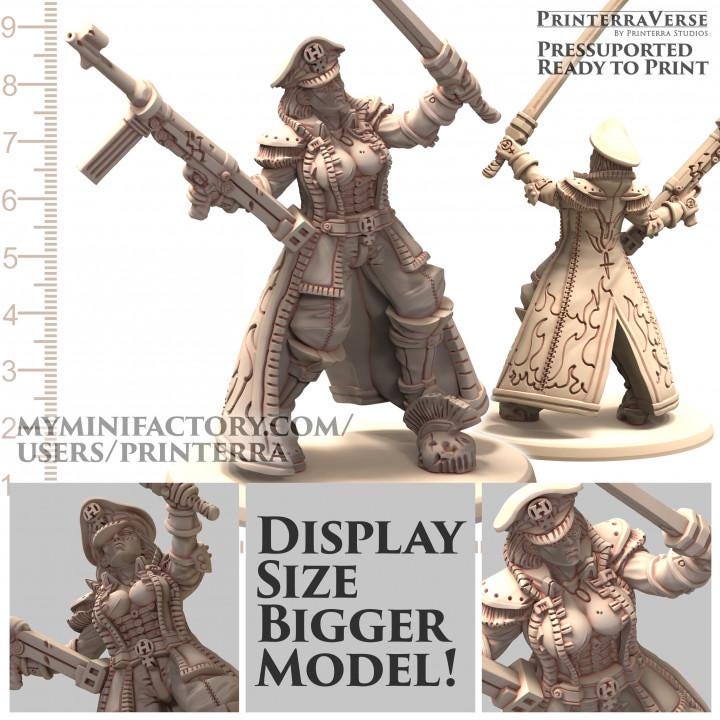 Imperial Guard Female Officer Commissioner Die Major MILITARIA - Printerra Studios Tabletop Wargaming Miniature for Grimdark | OPR | Sci-fi
