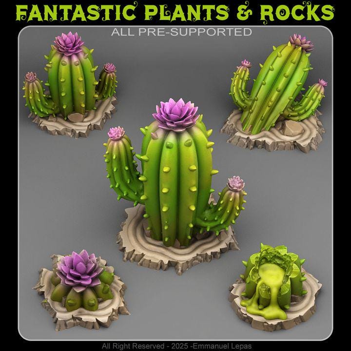 Magic Cactus Wargaming Terrain Objectives | Fantastic Plants and Rocks | PathFinder | Mini | Dungeons and Dragons | Fantasy | RPG