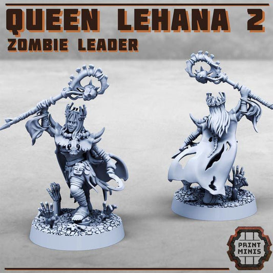Queen Lehana 2 - Zombie Leader - Print Minis - Tabletop Wargaming Miniature for Grimdark | OPR | Sci-fi