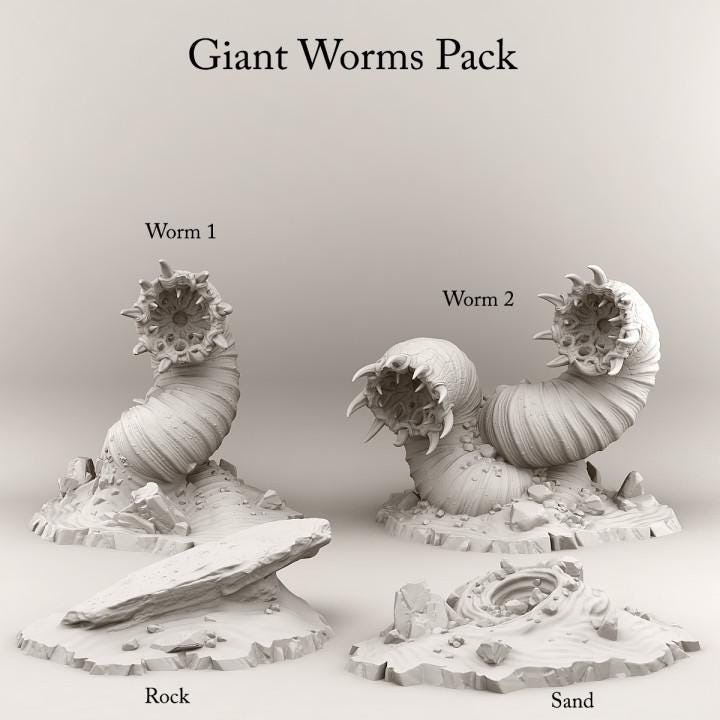 Giant Worms Pack | Fantasy | Print your Monster