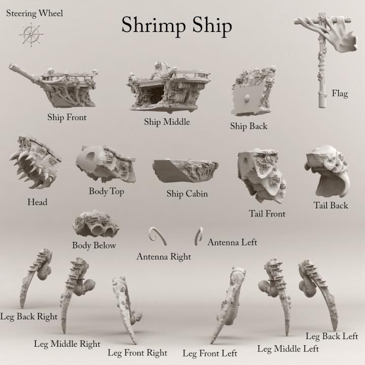 Shrimp Ship | Fantasy Miniature | Print your Monster | PathFinder | Mini | Tabletop Wargaming | Dungeons and Dragons | Resin | Fantasy | RPG