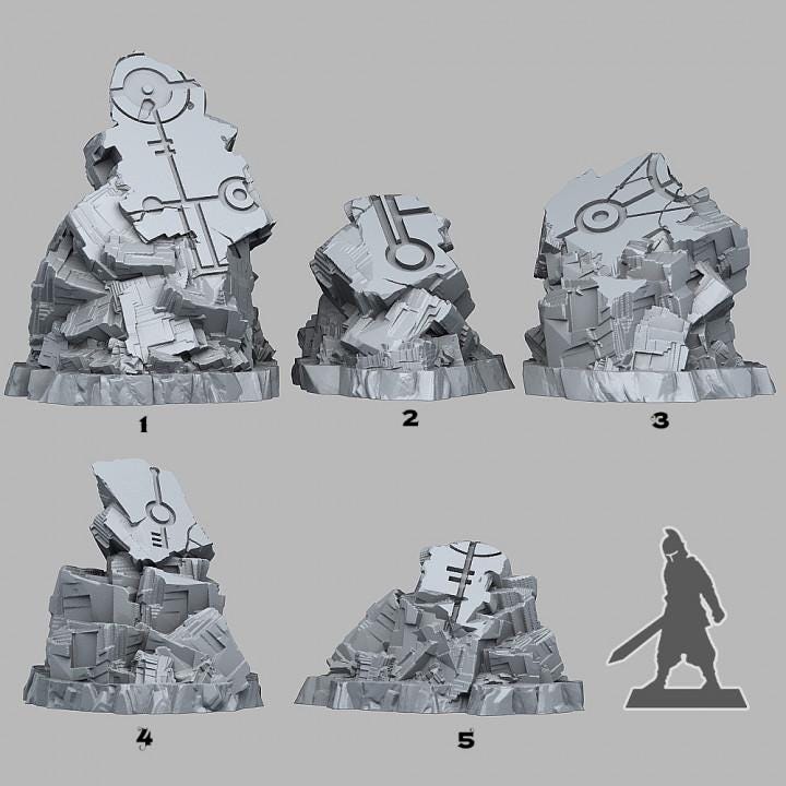 Alien Ruins Wargaming Terrain Objectives | Fantastic Plants and Rocks | PathFinder | Mini | Dungeons and Dragons | Fantasy | RPG