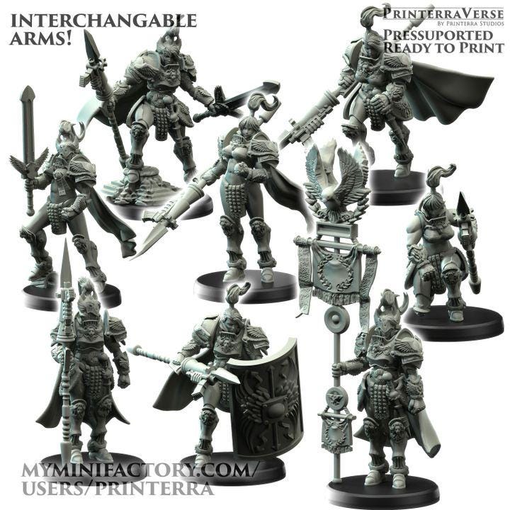 Modular Retconia Female Custodian Imperial Guard   - Romanus - Printerra Studios - Tabletop Wargaming Miniature for Grimdark | OPR | Sci-fi
