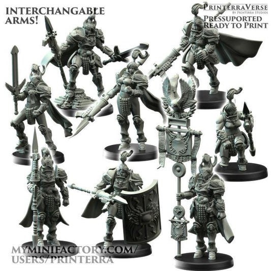 Modular Retconia Female Custodian Imperial Guard   - Romanus - Printerra Studios - Tabletop Wargaming Miniature for Grimdark | OPR | Sci-fi