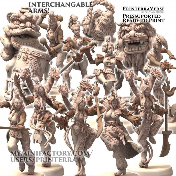 DAIXIYA Acrobatic Harlequin Chinese Wuxia Martial Artist Troupe - Printerra Studios - Tabletop Wargaming Miniature for Grimdark OPR Sci-fi