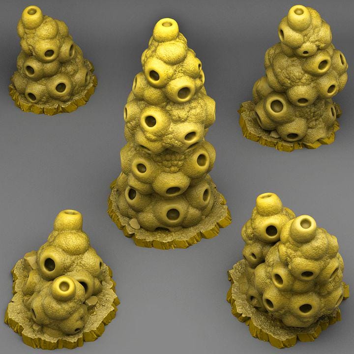 Mutant Anthill Towers Wargaming Terrain Objectives | Fantastic Plants and Rocks | PathFinder | Mini | Dungeons and Dragons | Fantasy | RPG