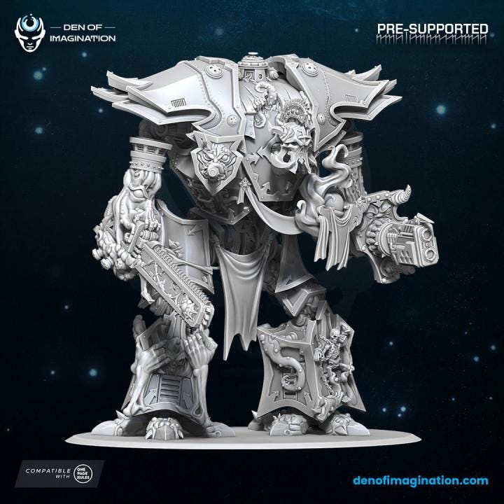 Chaos Titan Infernal Mech Knight - Miniatures - Chaos - Wildmesh - Tabletop Wargaming for Grimdark | Alternative | OPR Sci-Fi mini