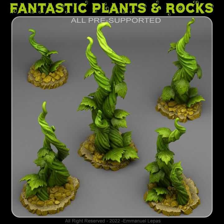 Miniature fantastic plants and rocks for tabletop wargaming, pre-supported for D&D and RPG use.