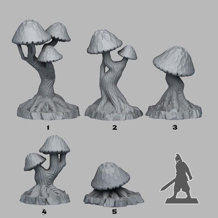 Giant Mushrooms Wargaming Terrain Objectives | Fantastic Plants and Rocks | PathFinder | Mini | Dungeons and Dragons | Fantasy | RPG