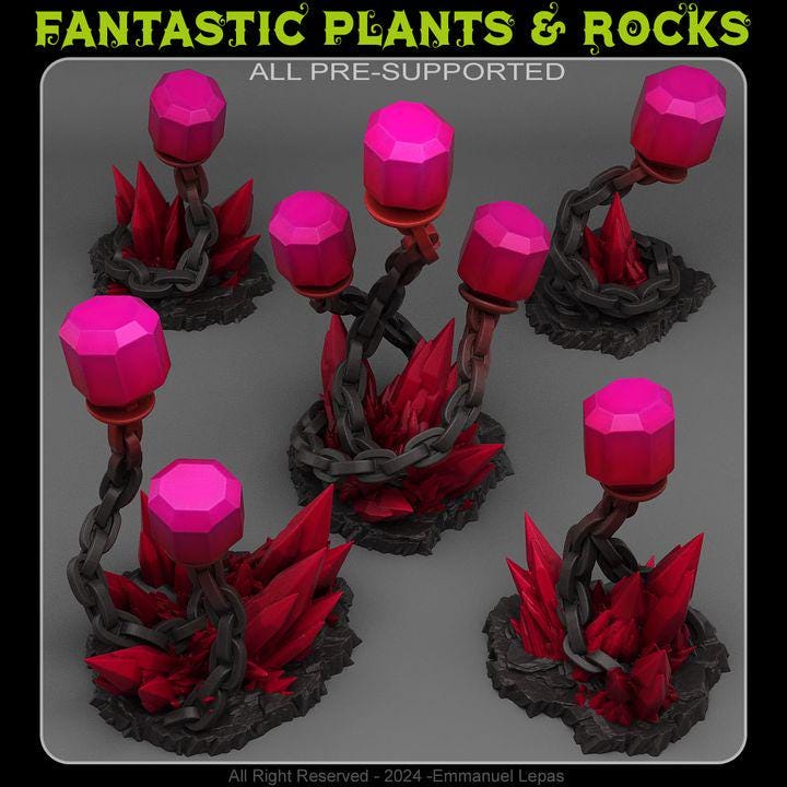 Underdark Crystal Lights Wargaming Scatter Terrain Objectives Fantastic Plants and Rocks | PathFinder | Mini | Dungeons and Dragons Fantasy