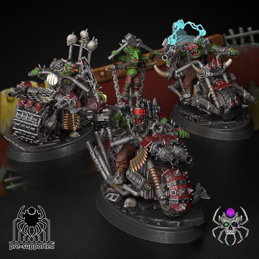 Wasteland Dust Bikers 32mm Grimdark Ork Miniature Set for Sci-Fi Wargames & TTRPG | Eight Legs Miniatures mini