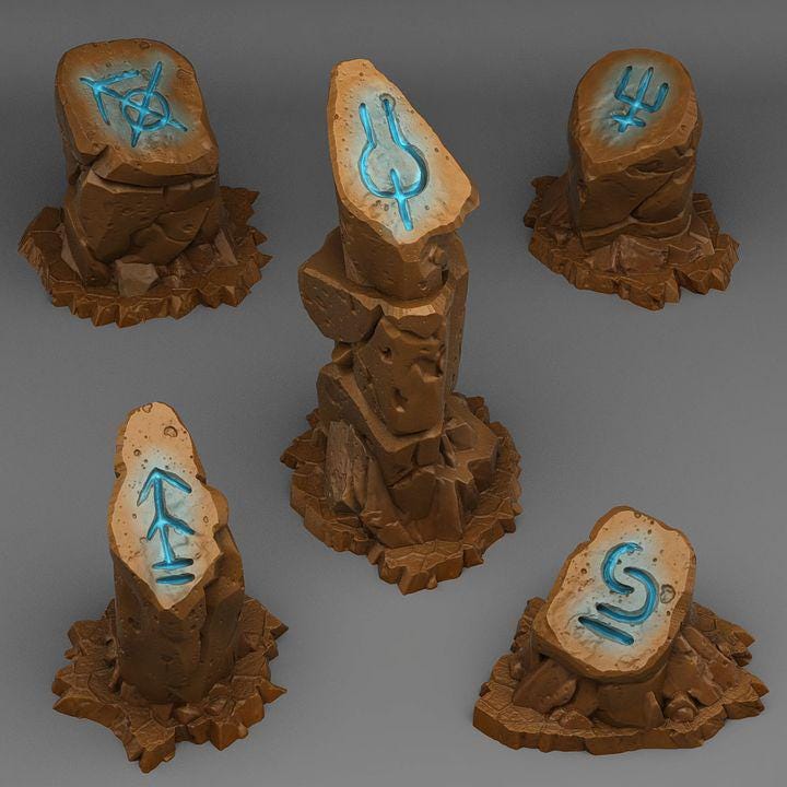Sci-Fi Glyph Stones Wargaming Terrain Objectives | Fantastic Plants and Rocks | PathFinder | Mini | Dungeons and Dragons | Fantasy | RPG