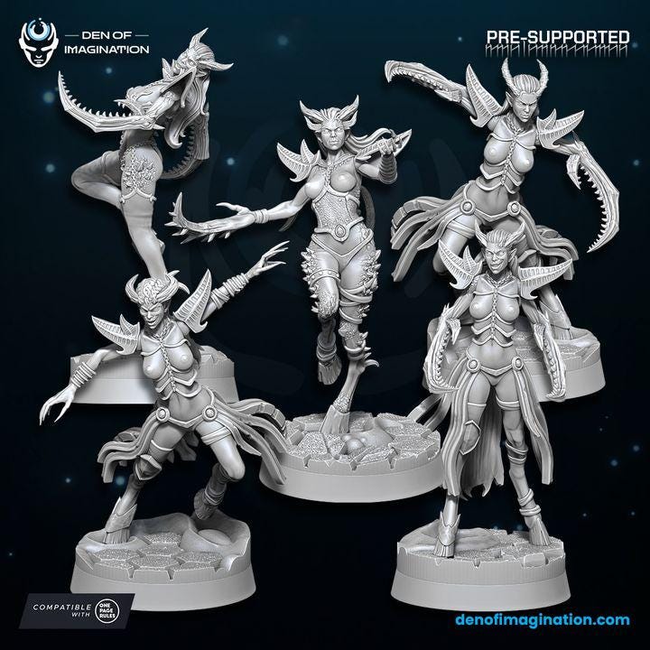 Chaos Demon Miniatures - Succubus Unit - Children of Excess - Wildmesh - Tabletop wargaming miniature for Grimdark | OPR | Sci-fi