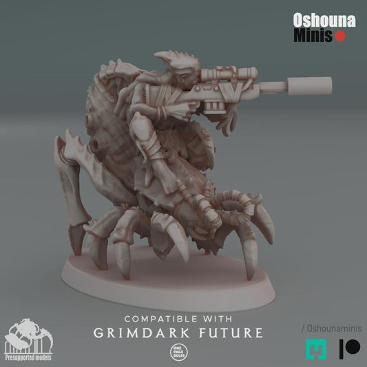 Infected Mounted Sniper - Crab Cult Oshounaminis - Tabletop wargaming miniature for Grimdark | OPR | Sci-fi | Alien Bug Proxy | Printed mini