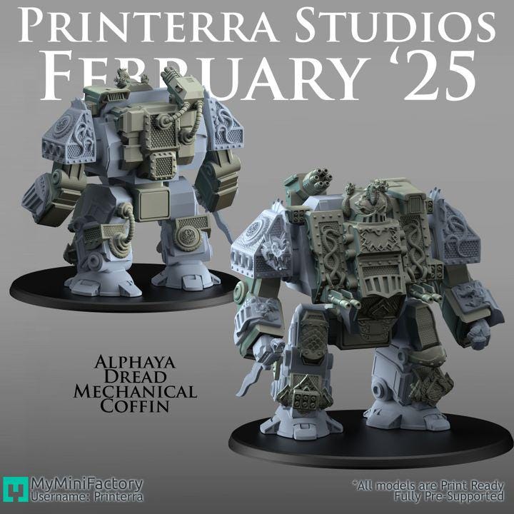Dread Mechanical Coffin dreadnuaght Walker - Alphaya - Printerra Studios - Tabletop Wargaming Miniature for Grimdark | OPR | Sci-fi