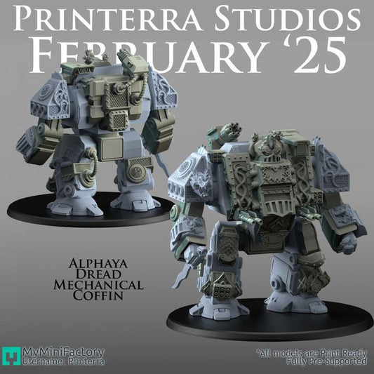 Dread Mechanical Coffin dreadnuaght Walker - Alphaya - Printerra Studios - Tabletop Wargaming Miniature for Grimdark | OPR | Sci-fi