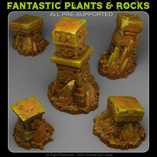 Lost Maya Columns Wargaming Scatter Terrain Objectives | Fantastic Plants and Rocks | PathFinder | Mini | Dungeons and Dragons | Fantasy
