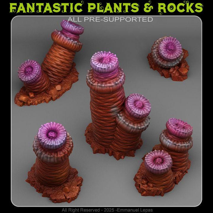 Monstrous Worm Plants Wargaming Terrain Objectives | Fantastic Plants and Rocks | PathFinder | Mini | Dungeons and Dragons | Fantasy | RPG