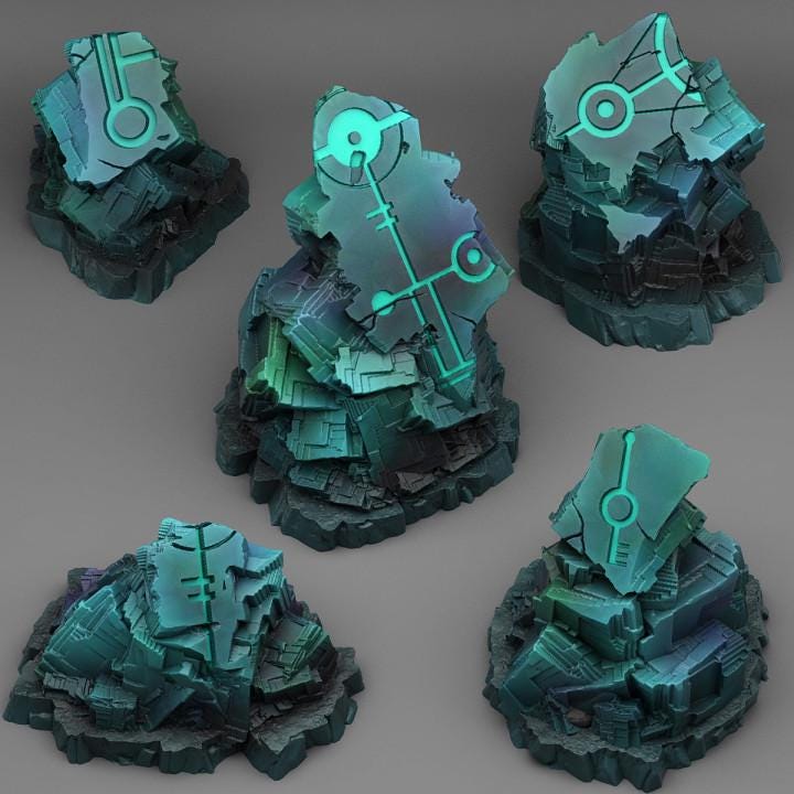 Alien Ruins Wargaming Terrain Objectives | Fantastic Plants and Rocks | PathFinder | Mini | Dungeons and Dragons | Fantasy | RPG