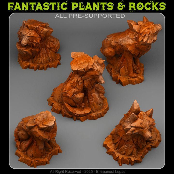 Mythic Rockwolves - Wargaming Terrain Objectives | Fantastic Plants and Rocks | PathFinder | Mini | Dungeons and Dragons | Fantasy | RPG