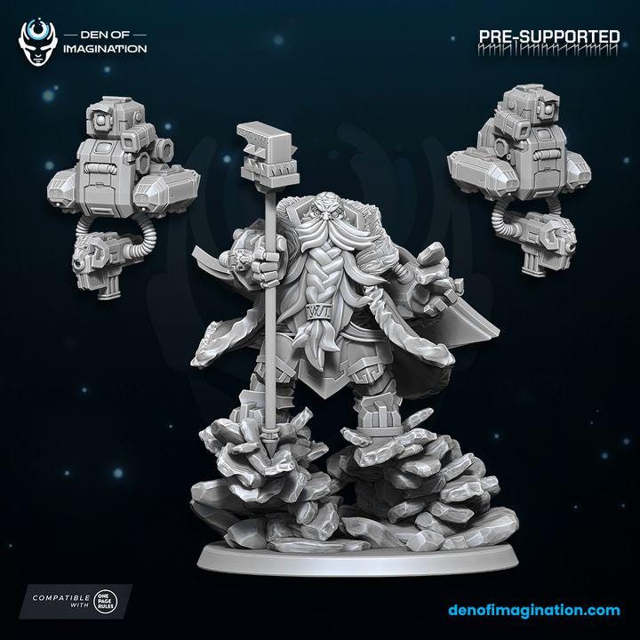 Space Dwarfs - Miniature - Avalanche Lord with Drones - Wildmesh - Tabletop Wargaming for Grimdark | Alternative | OPR Sci-Fi mini