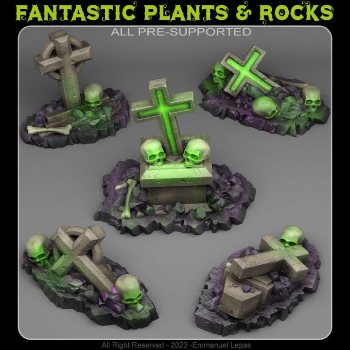 Creepy Cemetary Tombs Wargaming Terrain Objectives | Fantastic Plants and Rocks | PathFinder | Mini | Dungeons and Dragons | Fantasy | RPG