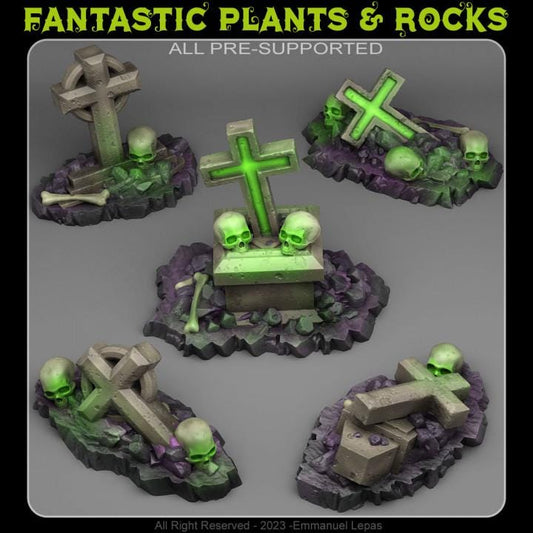 Creepy Cemetary Tombs Wargaming Terrain Objectives | Fantastic Plants and Rocks | PathFinder | Mini | Dungeons and Dragons | Fantasy | RPG