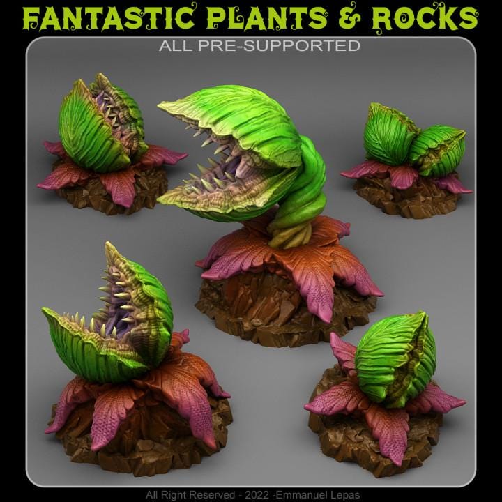Carnivorous Alien Plants Wargaming Terrain Objectives | Fantastic Plants and Rocks | PathFinder | Mini | Dungeons and Dragons | Fantasy |