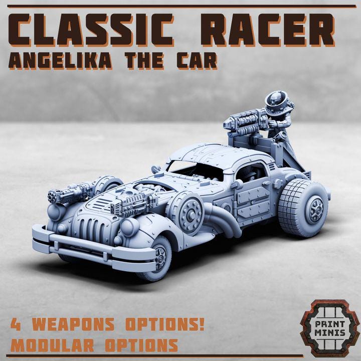 GeneGifter Cults Classic Race Car - Angelika w/ Silent Spectres - Print Minis Tabletop Wargaming Miniature for Grimdark | OPR | Sci-fi