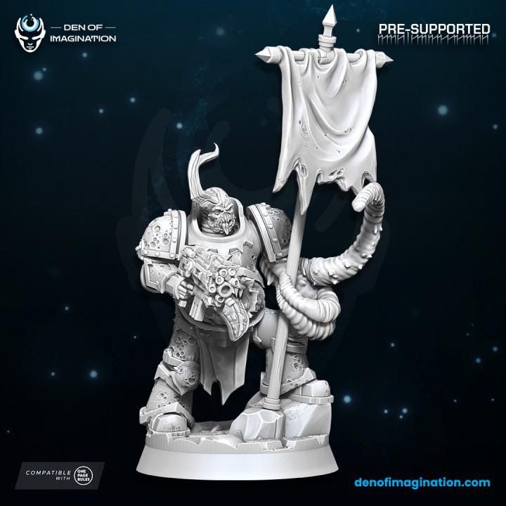 Chaos Plague Icon Bearer - Miniature - WildMesh - Tabletop Wargaming for Grimdark | Alternative  | OPR Sci-Fi mini