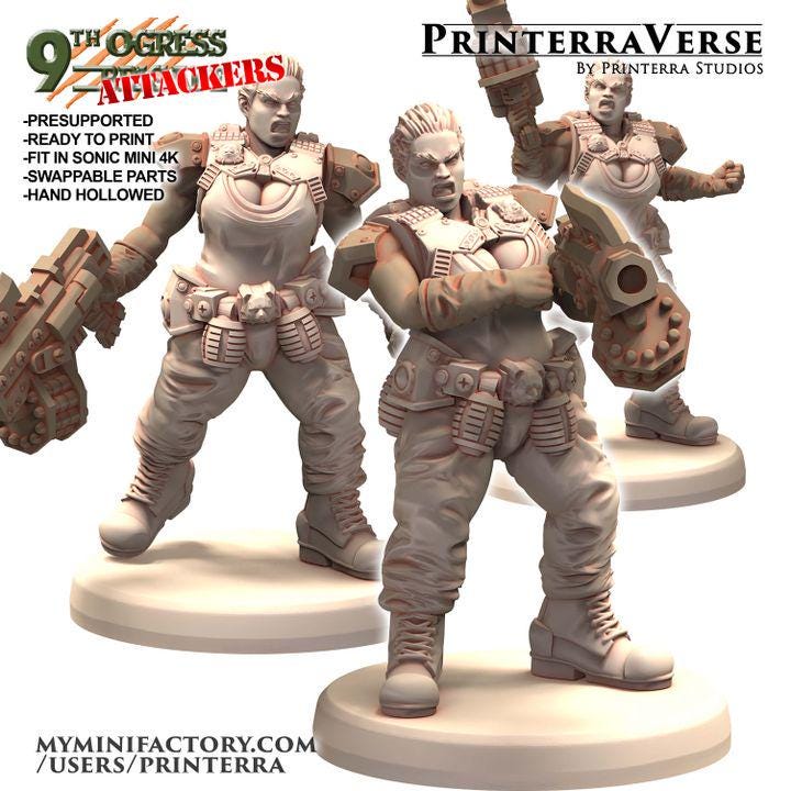 OGRESS Attackers Full Unit - Printerra Studios - Tabletop Wargaming Miniature for Grimdark OPR Sci-fi
