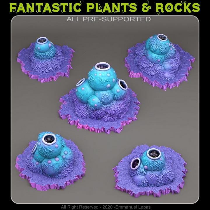 Sci-Fi Plants | Fantasy Wargaming Terrain Objectives | Fantastic Plants and Rocks | PathFinder | Mini | Dungeons and Dragons | Fantasy | RPG